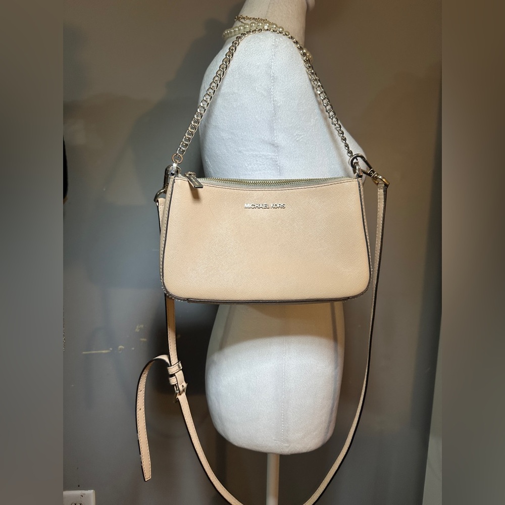 Michael Kors Beige Crossbody Bag with Silver Chain